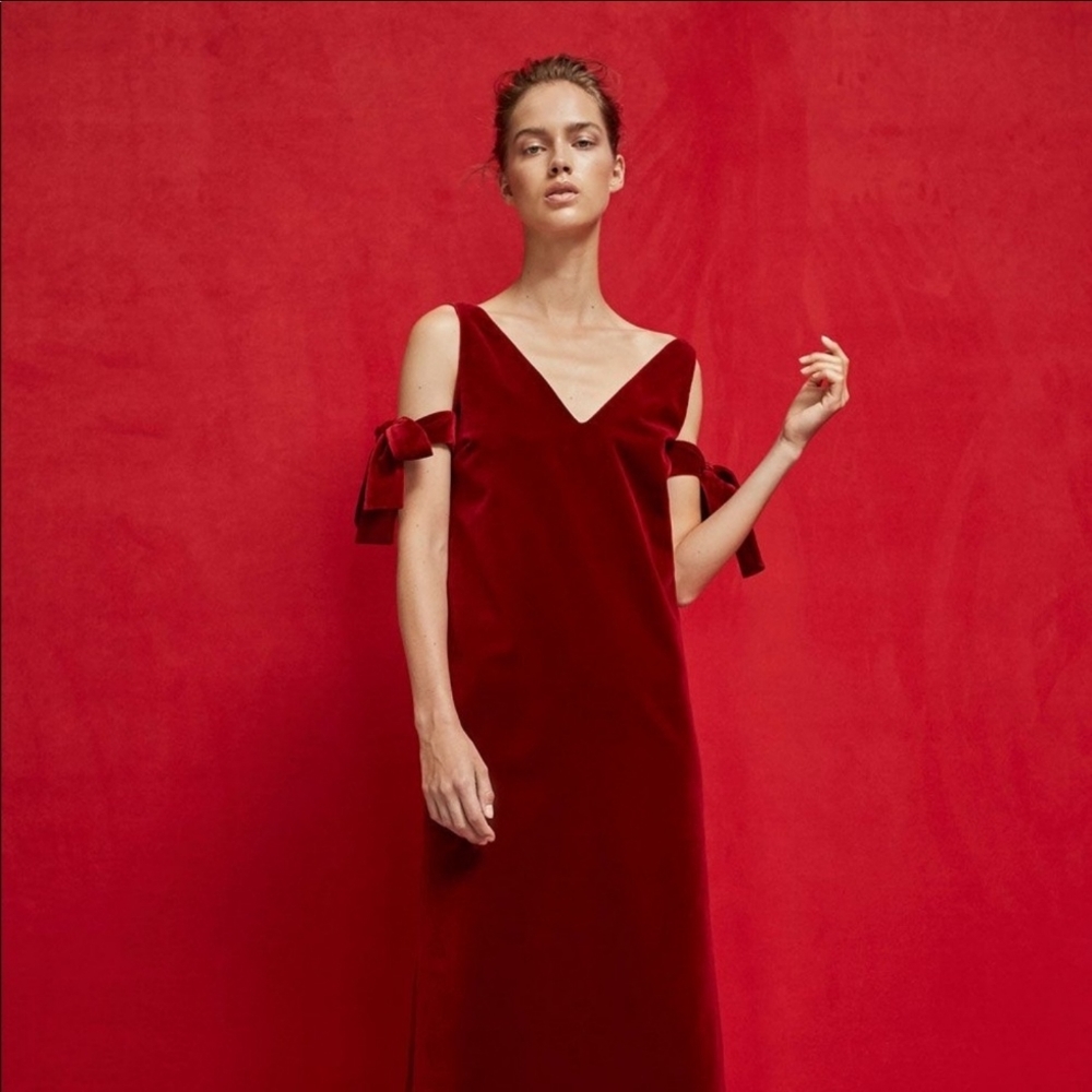 Massimo Dutti Red Velvet Dress